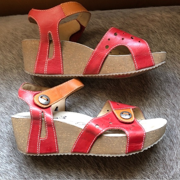 Romika Leather Double Velcro Fasten Platform Sandal Red Orange leather 9.5 - Picture 7 of 9